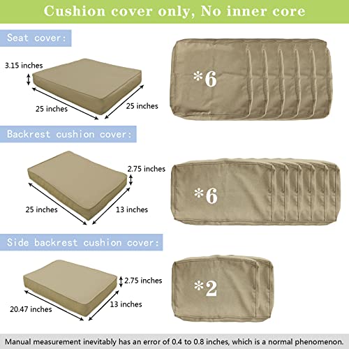 FKSLIFE Patio Cushion Covers Replacement,Outdoor Patio Cushion Covers Replacement Waterproof (25×25×3.15 inches, Brown)