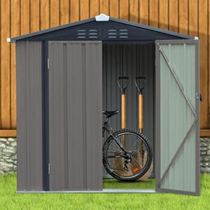 kinbor 6' x 4' storage shed - outdoor garden metal shed with double lockable door, tool storage shed for backyard, patio, lawn, deck