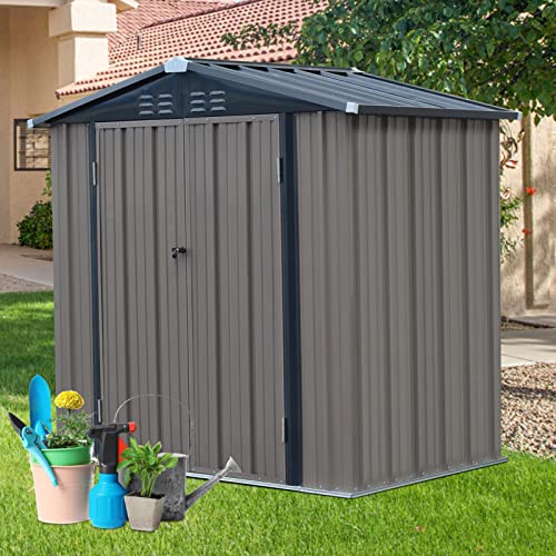 kinbor 6' x 4' Storage Shed - Outdoor Garden Metal Shed with Double Lockable Door, Tool Storage Shed for Backyard, Patio, Lawn, Deck