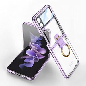 fyton galaxy z flip 4 case with ring, ultra-thin electroplated frame z flip 4 case with ring holder, anti-scratch shockproof protective cover with for samsung galaxy z flip 4 5g (2022), lavender