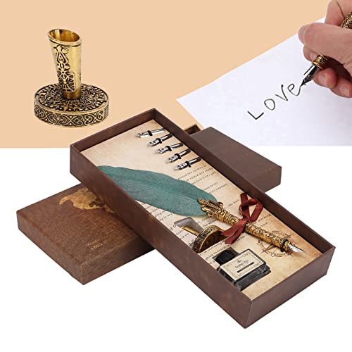 VADUMA Feather Pen Set Calligraphy Dip Pen Easy Writing Stationery Gift Box for School Office Wedding Supplies (SP172043 Pearlescent Dark Green)
