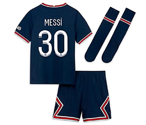 Paris Messi Blue Home 22/23 Soccer Kids Jersey + Shorts + Socks Set Kit Size Large (10-11 Years Old) for Youth