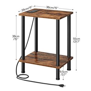 HOOBRO Side Table with Charging Station, End Table with USB Ports and Outlet, Nightstand with 2-Layer Storage Shelves for Small Spaces, Living Room, Bedroom, Stable Frame, Rustic Brown BF09UBZ01