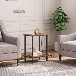 HOOBRO Side Table with Charging Station, End Table with USB Ports and Outlet, Nightstand with 2-Layer Storage Shelves for Small Spaces, Living Room, Bedroom, Stable Frame, Rustic Brown BF09UBZ01