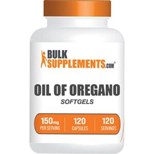 bulksupplements.com oil of oregano softgels - oregano oil supplements, from wild oregano oil - 150mg of oregano essential oil per 1 softgel serving - oregano oil capsules (120 softgels)