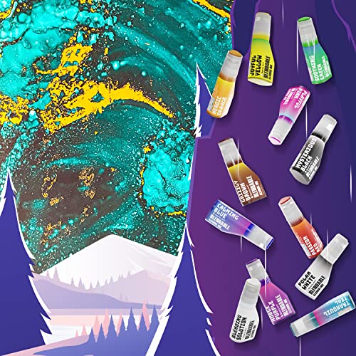 Bearly Art Alcohol Ink - The Colorful Collection - Blendable Rainbow Alcohol Inks Set - 0.5 fl oz (15 ml) Bottles - 12 Colorful Colors - Includes Blending Solution - Acid Free Formula