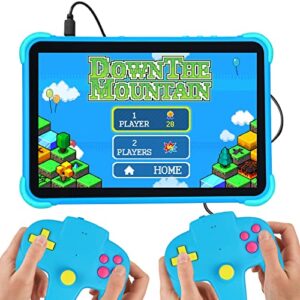kids tablet 10 inch tablet for kids with gamepad case included,toddler tablet 2gb 32gb wifi dual camera hd touch screen android 11 kids learning tablet parental control youtube abc mouse blue