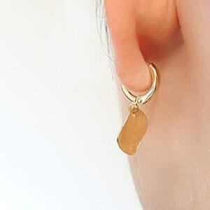 Textured Disk Charm 14K Gold Clasp Closure Dangle Earrings, Trendy Huggie Hoop With Charm Earrings, Hypoallergenic Nickel Free, Lightweight Huggies for Everyday Fashion Handmade Boho Jewelry For Women