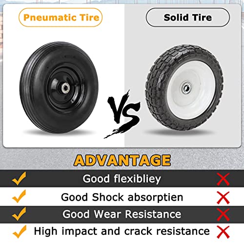 4.00-6 Pneumatic Tire and Wheel Compatible with Gorilla cart, 13'' Residential Wheelbarrow Tires Replacement, Air Filled Wheel Assemblies for Garden Carts with 5/8" and 3/4" Center Bearing