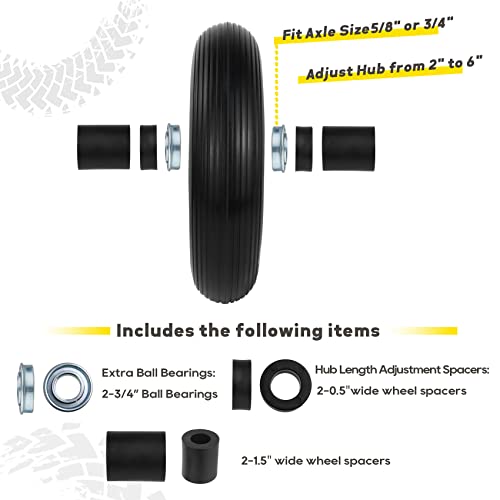 4.00-6 Pneumatic Tire and Wheel Compatible with Gorilla cart, 13'' Residential Wheelbarrow Tires Replacement, Air Filled Wheel Assemblies for Garden Carts with 5/8" and 3/4" Center Bearing