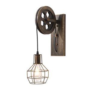 vintage wall light fixture industrial lamp mount light oil rubbed bronze finish wall lights for living room，lift pulley iron wall lamp for bedroom living room garage porch