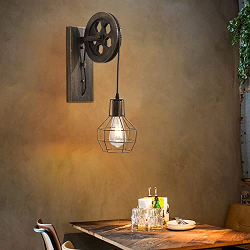 Vintage Wall Light Fixture Industrial Lamp Mount Light Oil Rubbed Bronze Finish Wall Lights for Living Room，Lift Pulley Iron Wall Lamp for Bedroom Living Room Garage Porch