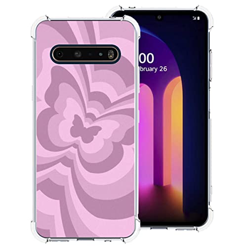 zaztify Phone Case for LG V60 ThinQ/ThinQ 5G UW, Pink Butterfly Swirl Incline Coffee Latte Valentine Color Block Cute Pattern Shockproof Protective Anti-Slip Thin Slim Soft Clear Cover Shell