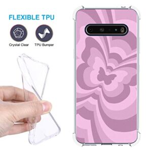 zaztify Phone Case for LG V60 ThinQ/ThinQ 5G UW, Pink Butterfly Swirl Incline Coffee Latte Valentine Color Block Cute Pattern Shockproof Protective Anti-Slip Thin Slim Soft Clear Cover Shell