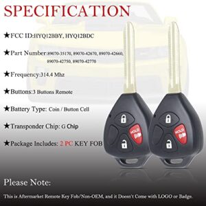 Key Fob Remote Replacement Fits for Toyota 4Runner 2010 2011 2012 2013 2014 2015 2016 2017 2018 2019/Rav4 2010-2012/Yaris 2012-2014 HYQ12BBY HYQ12BDC Keyless Entry Remote Control G Chip (Pack of 2)