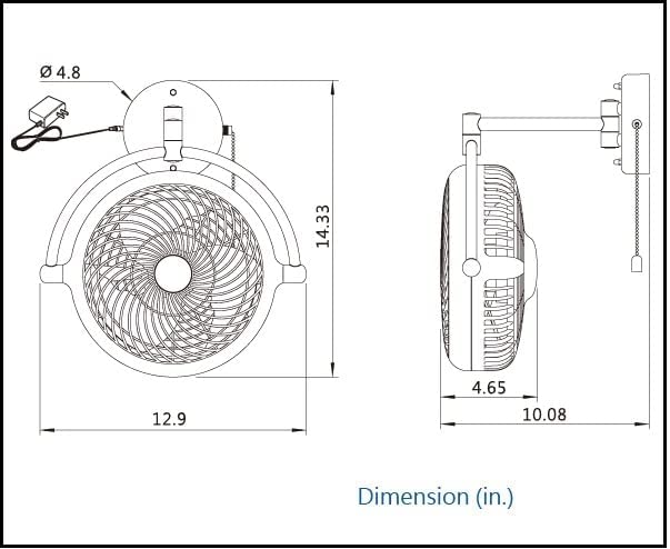 Vento VIVI-DC 10 In. Wall Mount Swivel fan with Folding Arm (Walnut)