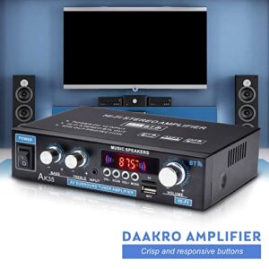 Daakro Stereo Audio Amplifier Receiver, 200W Home Dual Channel Bluetooth 5.0 Sound Speaker AMP, Home Amplifiers FM Radio, USB, SD Card, with Remote Control Home Theater Audio Stereo System Components