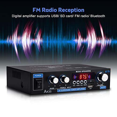 Daakro Stereo Audio Amplifier Receiver, 200W Home Dual Channel Bluetooth 5.0 Sound Speaker AMP, Home Amplifiers FM Radio, USB, SD Card, with Remote Control Home Theater Audio Stereo System Components