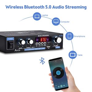 Daakro Stereo Audio Amplifier Receiver, 200W Home Dual Channel Bluetooth 5.0 Sound Speaker AMP, Home Amplifiers FM Radio, USB, SD Card, with Remote Control Home Theater Audio Stereo System Components