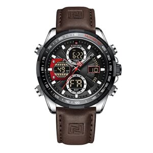 naviforce men's military digital watches analog quartz waterproof watch sport multifunctional leather wristwatch