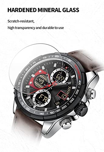 NAVIFORCE Men's Military Digital Watches Analog Quartz Waterproof Watch Sport Multifunctional Leather Wristwatch