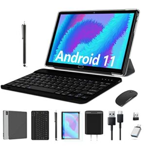 2023 newest android tablet 10.1 inch, 4g cellular tablet with keyboard, 2 in 1 tablet with 2 sim slot 64gb rom+4gb ram-13mp camera, octa-core, 1080 fhd |wi-fi | gps| bluetooth |mouse/stylus-black