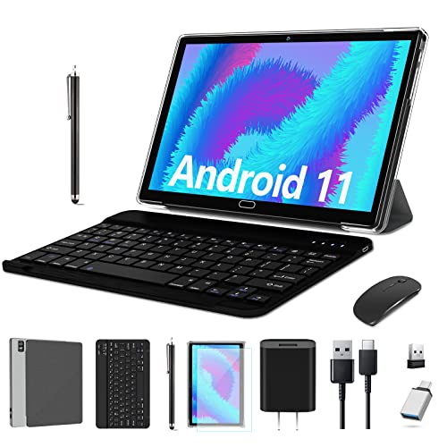 2023 Newest Android Tablet 10.1 Inch, 4G Cellular Tablet with Keyboard, 2 in 1 Tablet with 2 SIM Slot 64GB ROM+4GB RAM-13MP Camera, Octa-Core, 1080 FHD |Wi-Fi | GPS| Bluetooth |Mouse/Stylus-Black