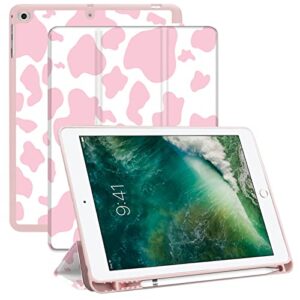 deokke compatible with ipad 6th/5th generation case(2018/2017) ipad air 2/air 1 case,ipad 9.7 inch case with pencil holder and soft tpu back case,auto sleep/wake cover-pink cow western