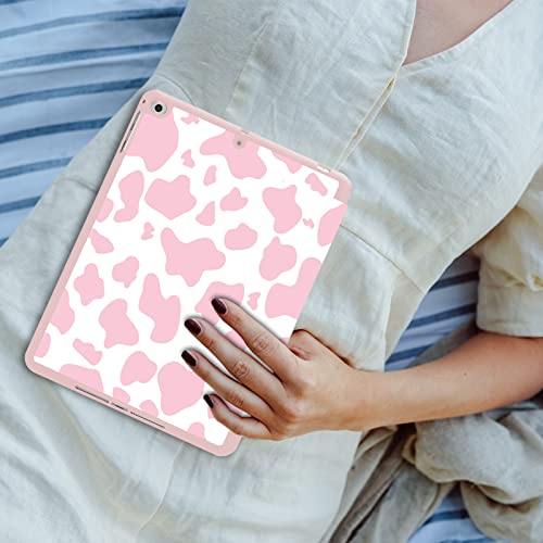 Deokke Compatible with iPad 6th/5th Generation Case(2018/2017) iPad Air 2/Air 1 Case,iPad 9.7 inch Case with Pencil Holder and Soft TPU Back Case,Auto Sleep/Wake Cover-Pink Cow Western