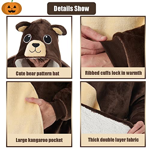 Lovemonster Cute Little Bear Cosplay Animal Pajamas Cozy Flannel Sherpa Pullover Adult Christmas Halloween Costume Brown