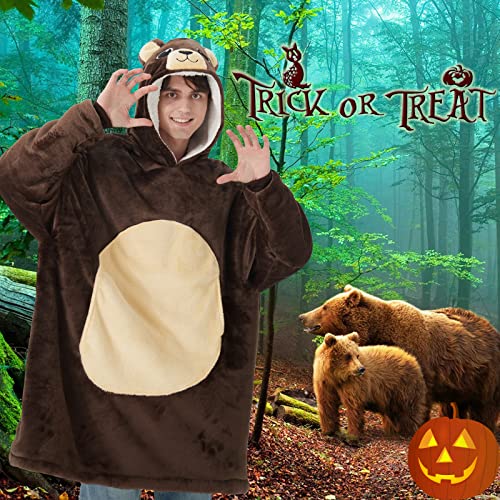 Lovemonster Cute Little Bear Cosplay Animal Pajamas Cozy Flannel Sherpa Pullover Adult Christmas Halloween Costume Brown