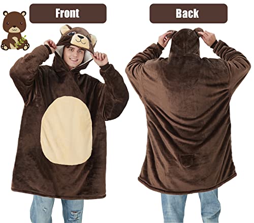 Lovemonster Cute Little Bear Cosplay Animal Pajamas Cozy Flannel Sherpa Pullover Adult Christmas Halloween Costume Brown