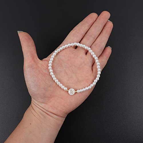 UNZEI Dainty Letter Initial Bracelet For Women Bead Faux Pearl Bracelet, Fashion Women link Bracelet Strand Wristband Jewelry gift