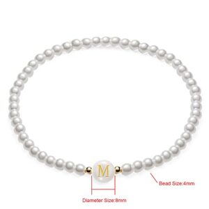 UNZEI Dainty Letter Initial Bracelet For Women Bead Faux Pearl Bracelet, Fashion Women link Bracelet Strand Wristband Jewelry gift