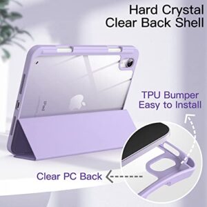 JETech Case for iPad Mini 6 (8.3-Inch 2021 Model) with Pencil Holder, Clear Transparent Back Shell Slim Stand Shockproof Tablet Cover, Auto Wake/Sleep (Light Purple)