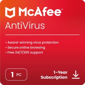 mcafee antivirus protection 2023 | 1 pc (windows)| antivirus protection, internet security software | 1 year subscription | download code
