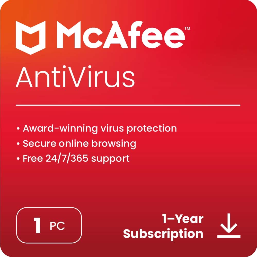 McAfee AntiVirus Protection 2023 | 1 PC (Windows)| Antivirus Protection, Internet Security Software | 1 Year Subscription | Download Code