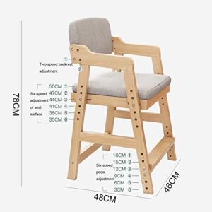 Adjustable Solid Wood Study Chair, Solid Wood Children Home Lift Dining Chair/Desk Chair, Children Height Control Chair for Home/Computer Desk/Study (Color : Grey)