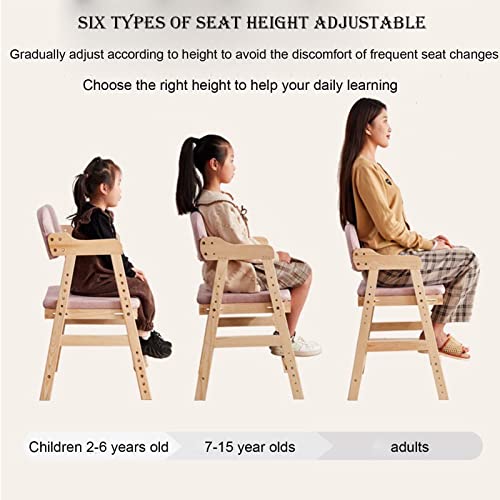 Adjustable Solid Wood Study Chair, Solid Wood Children Home Lift Dining Chair/Desk Chair, Children Height Control Chair for Home/Computer Desk/Study (Color : Grey)