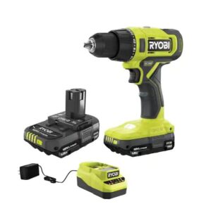 ryobi one+ 18v cordless 1/2 in. drill/driver kit with (2) 1.5 ah batteries and charger, green