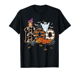 boo creepy owl pumpkin ghost funny halloween costume t-shirt