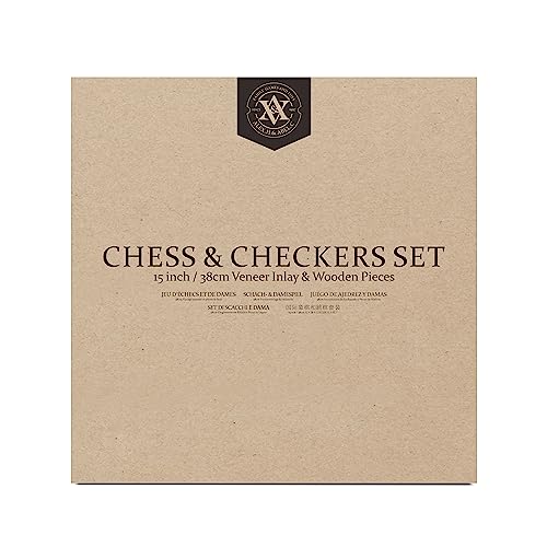A&A 15 inch Walnut Wooden Chess Sets w/ Storage Drawer / Triple Weighted Chess Pieces - 3.0 inch King Height/ Walnut Box w/Walnut & Maple Inlay / 2 Extra Queen / Classic 2 in 1 Board Games