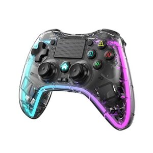 rotomoon clear wireless controller with 8 color adjustable led lighting compatible with ps4 pro/ps4 slim/ps4 controller, with headphone jack for ps4 dualshock 4 game
