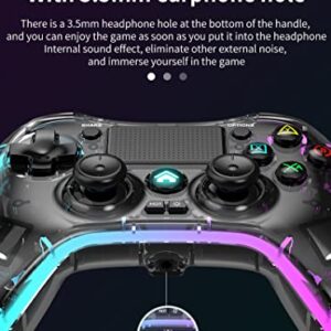 ROTOMOON Clear Wireless Controller with 8 Color Adjustable LED Lighting Compatible with PS4 Pro/PS4 Slim/PS4 Controller, with Headphone Jack for PS4 Dualshock 4 Game