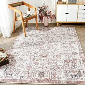 jinchan area rug 8x10 vintage rug indoor thin rug retro accent rug distressed carpet red multi floral print country boho rug non slip kitchen bedroom living room dining room office