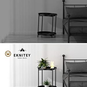 EKNITEY 2 Tier End Table - Metal Side Table Waterproof Small Sofa Coffee Side Tables Bedroom Indoor Outdoor with Removable Tray for Living Room Bedroom Balcony and Office (Black)