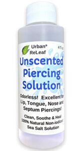 urban releaf unscented piercing solution ! non-iodized sea salt healing soak. lip, tongue, septum, dimple, mouth. no scent. ready to use. made fresh in usa.