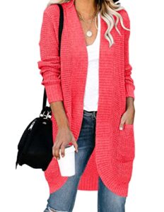 zesica women's 2023 fall long sleeve open front cardigans casual lightweight soft chunky knit draped sweaters outerwears,watermelon,medium