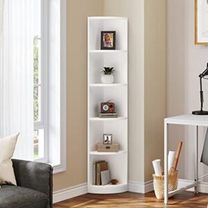 YITAHOME 5-Tier Corner Shelf, 70.8" Tall Modern Free Standing Corner Bookshelf, 5 Shelf Display Corner Bookcase and Bookshelves,Wooden Open Storage Book Shelves for Living Room, Home Office, White