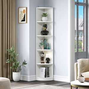 YITAHOME 5-Tier Corner Shelf, 70.8" Tall Modern Free Standing Corner Bookshelf, 5 Shelf Display Corner Bookcase and Bookshelves,Wooden Open Storage Book Shelves for Living Room, Home Office, White